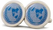 UNITED NATIONS UN CHROME FINISH CUFFLINKS NEW
