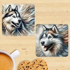 Siberian Husky Coasters, Dog Print Set Of 2, Mug Mats, Gift