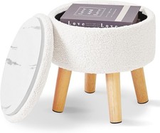 13" Storage footstool Ottoman wood legs Cream colour