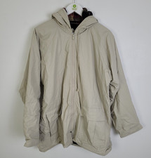 Misty Harbor Men's PVC Raincoat Size L Ivory Cotton Drawstring Hood Used F2