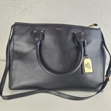 Ralph Lauren RLL Black Leather Tote Bag Premium Gold Hardware Structured Large