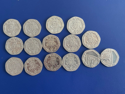 British 20p twenty pence coins - british,