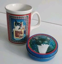 LESLEY ANNE IVORY CHRISTMAS CATS MUG & SMALL TIN 1990s
