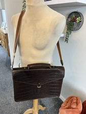 Mulberry Brown Leather Crocodile Print Briefcase Laptop Bag