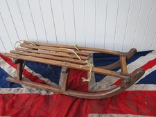 ANTIQUE VINTAGE WOODEN SLEDGE SKI CHALET BAR LODGE WINTER THEME XMAS PROP  90cm