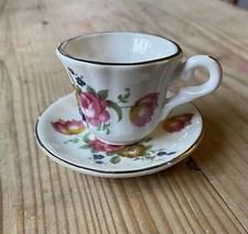 Miniature Chelson China (JPD) FloralTea Cup & Saucer, Silver Edging, Doll Sized