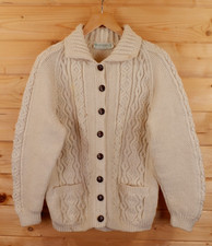 Women's House Of Ireland Aran Irish Chunky Cable Hand Knit Wool Cardigan L