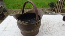 Old Brass Coal Scuttle Fire Place Bucket German Helmet Style