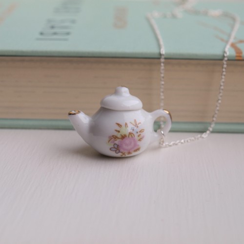 Floral teapot necklace - floral,