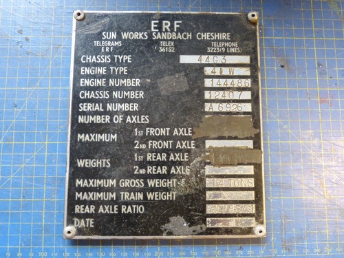 Erf chassis plate badge - chassis,