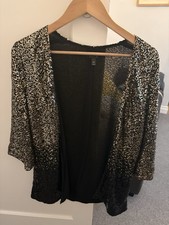Topshop Sequin Jacket Black and Gold Size 10 Good Condition