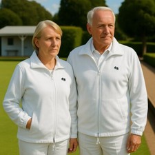 Bowls Adults Lawn Bowling White Unisex Zipper Polar Fleece Jacket with Logo