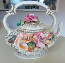 Beautiful Large Capodimonte Porcelain Vintage Rose Kettle Tea Pot