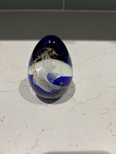 Glass paperweight blue - paperweight,