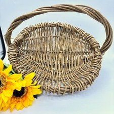 Woven Wicker Rattan Oval Slip Handle Gathering Garden Basket Flowers Magazines