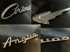 Austin Anglia Viva original metal script car badge chrome - various choose from