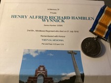 WW1 War Medal KIA Wynnick 1st