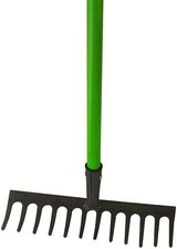 GARDEN RAKE 12 Tooth Lawn Rake Shaft Garden Handle Leaf Metal Head Carbon Steel