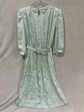 Vintage 80s Lady Carol Dress 14 Seafoam Green Secretary Belted Modest Pleated