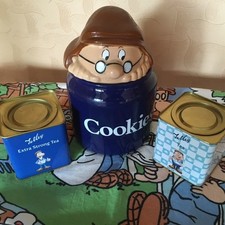 Vintage Tetley Tea Folk  Tea towel, cookie jar  and tins