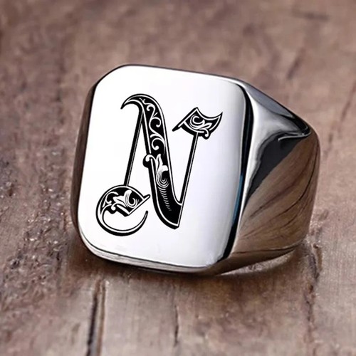 Royal initial signet ring men - signet,