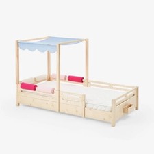 Four Poster Bed Canopy, Blue. Sazy logo. For Children Cots In Width Over 90cm.