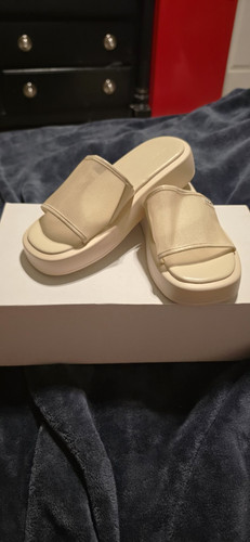 Dkny beige textile slide - beige,