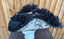 Awesome Black Gold Tricorn Pirate Hat Renaissance Feather Ship Maps Octopus 61cm
