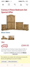 Corona 5 Piece Bedroom Set Solid Pine Wardrobe Chest Bedside Tables Bed
