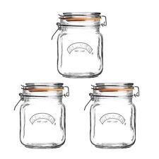 Square Clip Top Jar Set of 3 1 Litre 1000ml Airtight Glass Jars for Coffee 