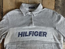 Tommy Hilfiger Grey Towelling Rugby Polo Shirt Terry Logo H Vintage 90s Medium