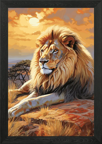 Lion watercolor framed wall - watercolor,