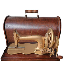 Singer 12K Fiddle Hand Crank Sewing Machine & Case Antique Gold Painted Display