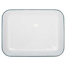 1x Green 34cm x 26cm Rectangle White Enamel Baking Tray Oven Roasting Bakeware