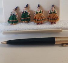 2 Pairs Earrings Kitsch Vintage Clip on Embroidered Guatamalan Worry Dolls 