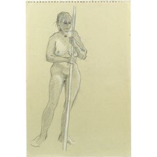 Female Nude Standing Life Studio Drawing Artist Model Pencil Sketch 46 X 31 cm