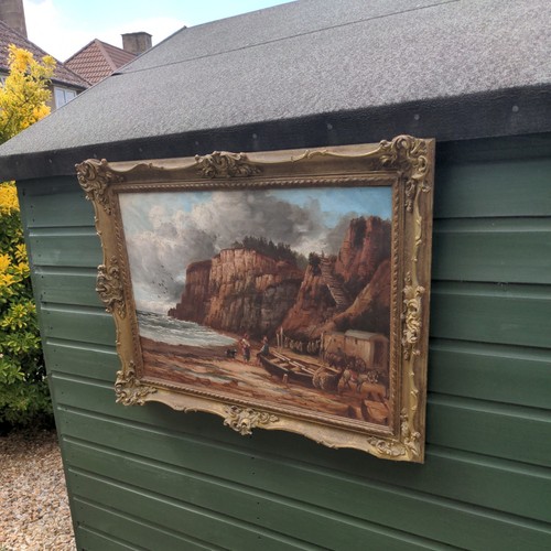 Antique oil painting canvas - antique,