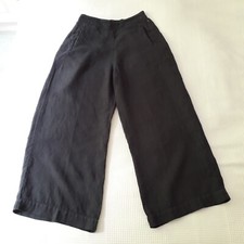 ELEMENTE CLEMENTE 'SKARA' SLATE GREY LINEN CROPPED WIDE-LEG TROUSERS - 0 - UK8