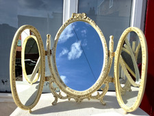VINTAGE PILKINGTON WHITE & GOLD TRIPLE FRENCH LOUIS STYLE DRESSING TABLE MIRROR