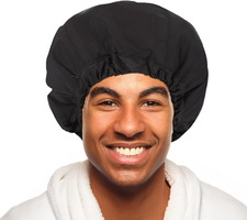 Qinayu Shower Cap for Men Elastic Adjustable Black Bath Cap Waterproof Terry Lin