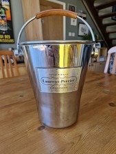 Laurent Perrier Champagne Ice Bucket - Metal with Brown Leather Handle