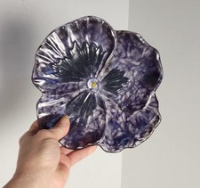 Studio Art Glass Fused Glass Purple Lavender Floral Pansy Hibiscus 6.5" Plate