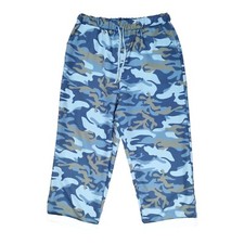New Blue Camo Cropped Trousers Size L 14 16 18 Drawstring Elastic Holiday BNWOT