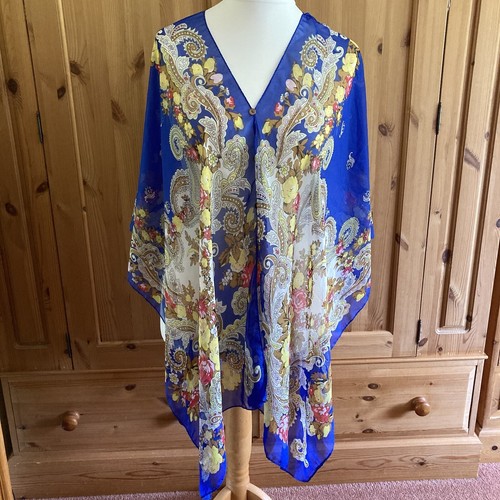 Blue print chiffon beach cover - chiffon,