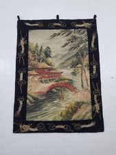 Antique Japanese Silk Hand Embroidered Wall Hanging Tapestry 88x65cm