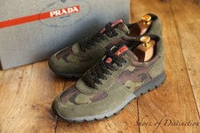 Prada Green Suede Camo Canvas Trainers Sneakers Men's UK 8 US 9 EU 42