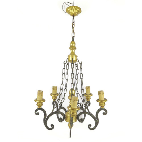 Antique chandelier gold wood - chandelier,