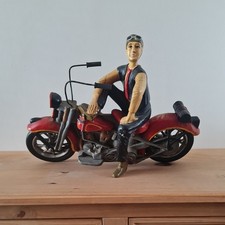 RESIN MAN ON HIS 50s HARLEY-DAVIDSON / INDIAN STYLE MOTORBIKE, MAN CAVE