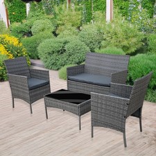 Rattan Garden Furniture Sofa Set with Cover Coffee Table Chairs 4 Seater Patio