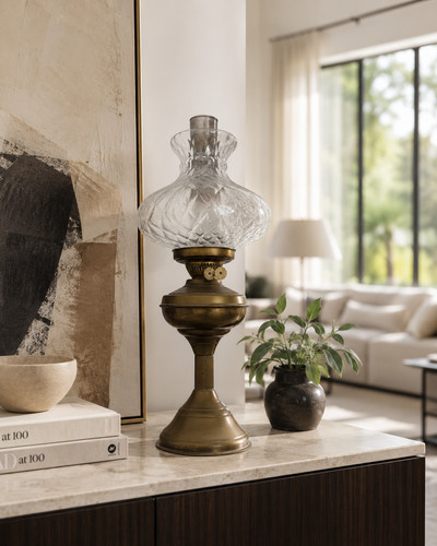 Vintage brass oil lamp - brass,